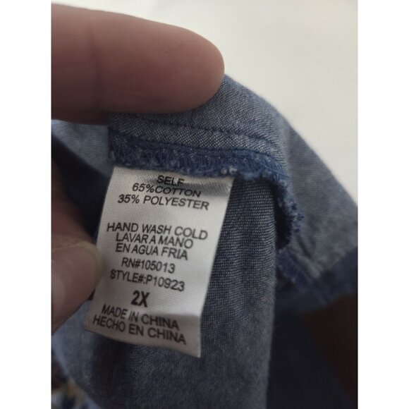 Andree By Unit Denim Floral Embroidered Long Sleeve Button Down 2X - Picture 3 of 4